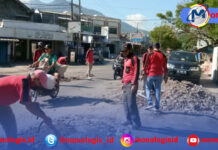 UPT PKB Kalianda Timbun Jalan Berlubang di Jembatan Pensil