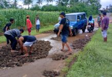 Warga Dusun di Desa Sadar Sriwijaya Patungan Uang Pribadi untuk Perbaiki Jalan Rusak
